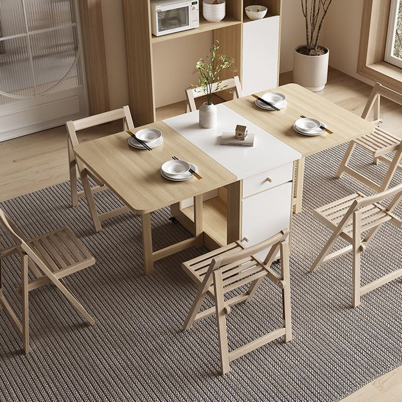 Contemporary Scandinavian Rectangular Rubberwood Solid Wood Medium-Density Fiberboard Foldable Desk & Chair Set 1-Drawer For Living Room & Dining Room