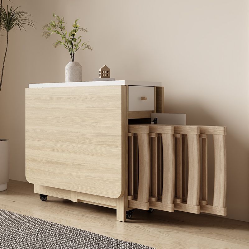 Contemporary Scandinavian Rectangular Rubberwood Solid Wood Medium-Density Fiberboard Foldable Desk & Chair Set 1-Drawer For Living Room & Dining Room