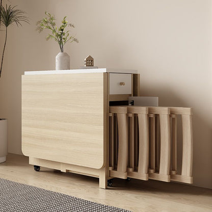 Contemporary Scandinavian Rectangular Rubberwood Solid Wood Medium-Density Fiberboard Foldable Desk & Chair Set 1-Drawer For Living Room & Dining Room