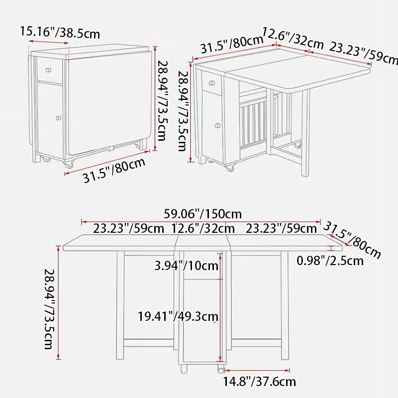 Contemporary Scandinavian Rectangular Rubberwood Solid Wood Medium-Density Fiberboard Foldable Desk & Chair Set 1-Drawer For Living Room & Dining Room
