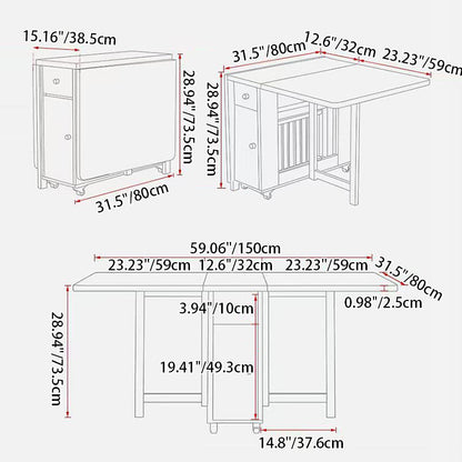 Contemporary Scandinavian Rectangular Rubberwood Solid Wood Medium-Density Fiberboard Foldable Desk & Chair Set 1-Drawer For Living Room & Dining Room