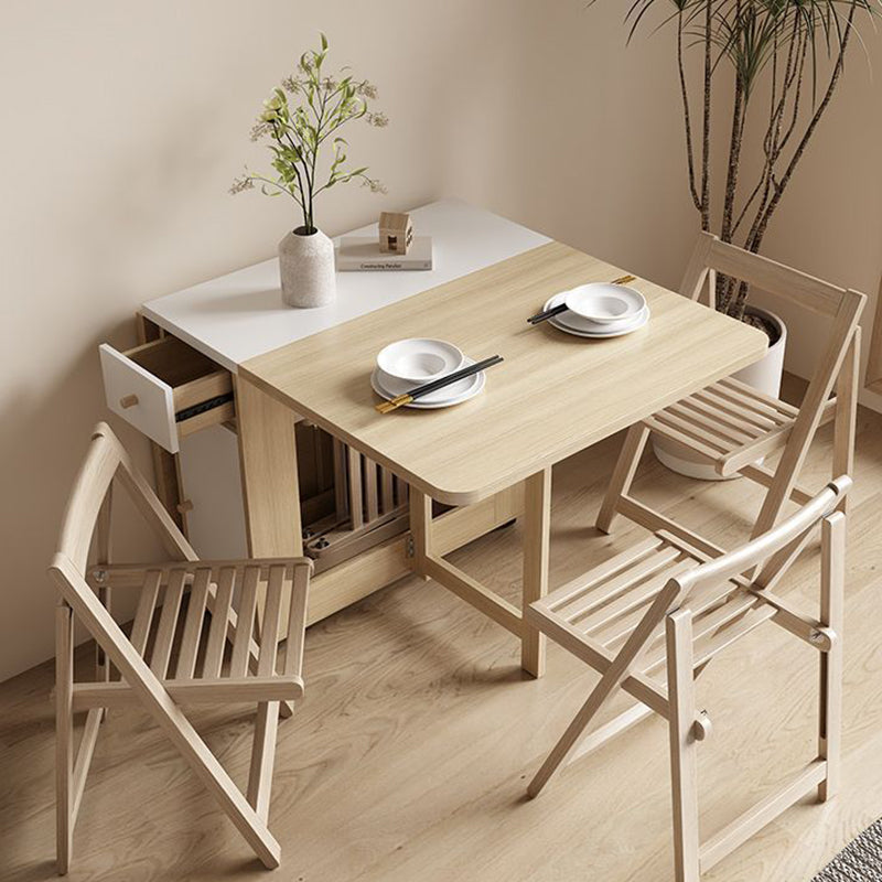 Contemporary Scandinavian Rectangular Rubberwood Solid Wood Medium-Density Fiberboard Foldable Desk & Chair Set 1-Drawer For Living Room & Dining Room