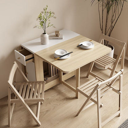 Contemporary Scandinavian Rectangular Rubberwood Solid Wood Medium-Density Fiberboard Foldable Desk & Chair Set 1-Drawer For Living Room & Dining Room