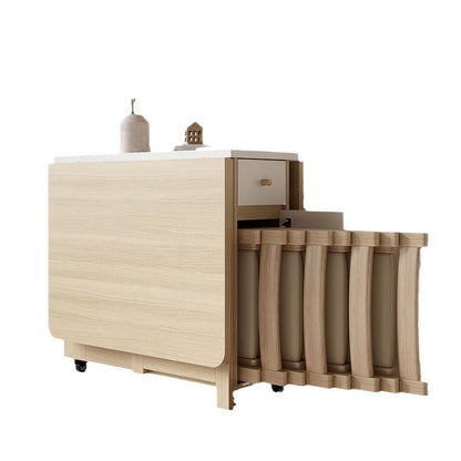 Contemporary Scandinavian Rectangular Rubberwood Solid Wood Medium-Density Fiberboard Foldable Desk & Chair Set 1-Drawer For Living Room & Dining Room
