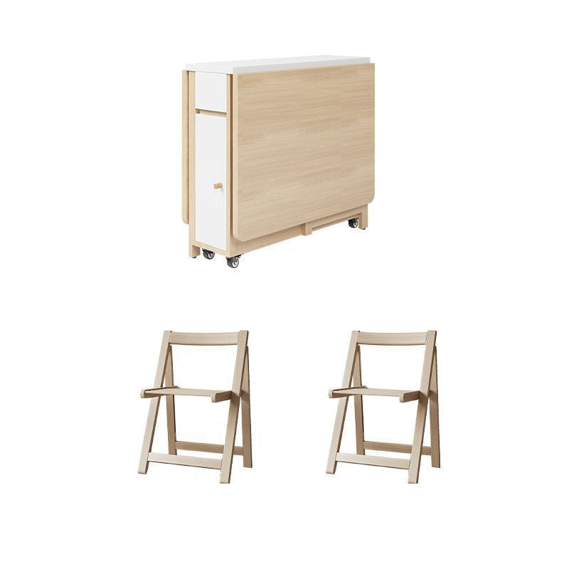 Contemporary Scandinavian Rectangular Rubberwood Solid Wood Medium-Density Fiberboard Foldable Desk & Chair Set 1-Drawer For Living Room & Dining Room