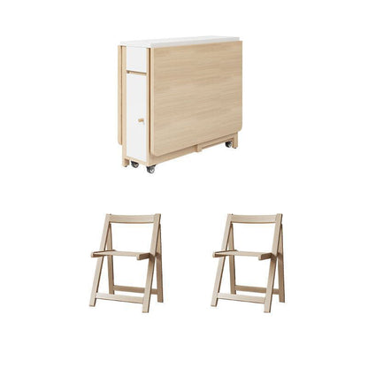 Contemporary Scandinavian Rectangular Rubberwood Solid Wood Medium-Density Fiberboard Foldable Desk & Chair Set 1-Drawer For Living Room & Dining Room