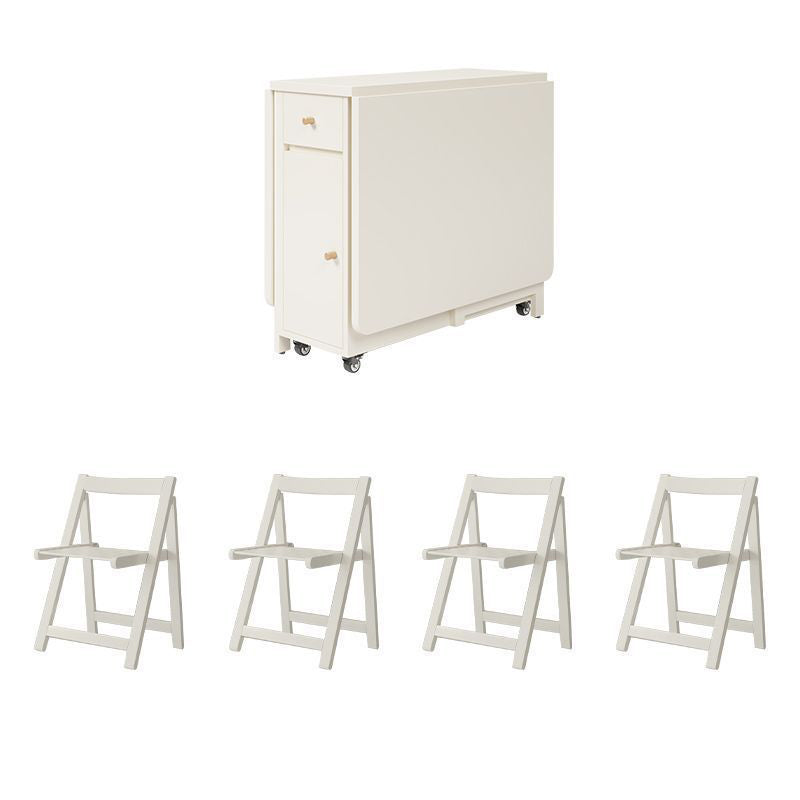 Contemporary Scandinavian Rectangular Rubberwood Solid Wood Medium-Density Fiberboard Foldable Desk & Chair Set 1-Drawer For Living Room & Dining Room