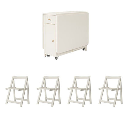 Contemporary Scandinavian Rectangular Rubberwood Solid Wood Medium-Density Fiberboard Foldable Desk & Chair Set 1-Drawer For Living Room & Dining Room