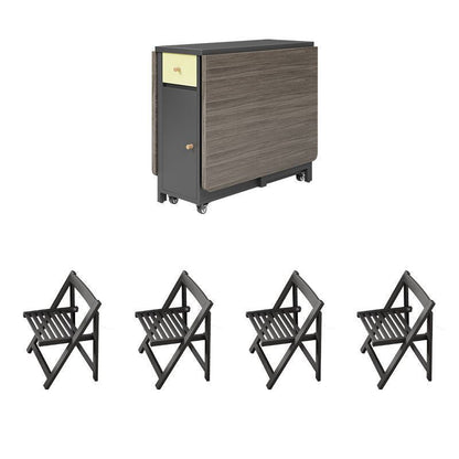 Contemporary Scandinavian Rectangular Rubberwood Solid Wood Medium-Density Fiberboard Foldable Desk & Chair Set 1-Drawer For Living Room & Dining Room