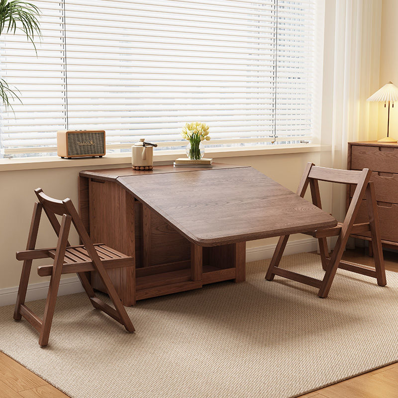 Contemporary Scandinavian Rectangular Rubberwood Plywood Foldable Desk & Chair Set For Living Room & Dining Room