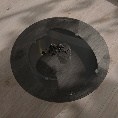 Modern Luxury Round Tempered Glass Stainless Steel Plated Coffee Table For Living Room