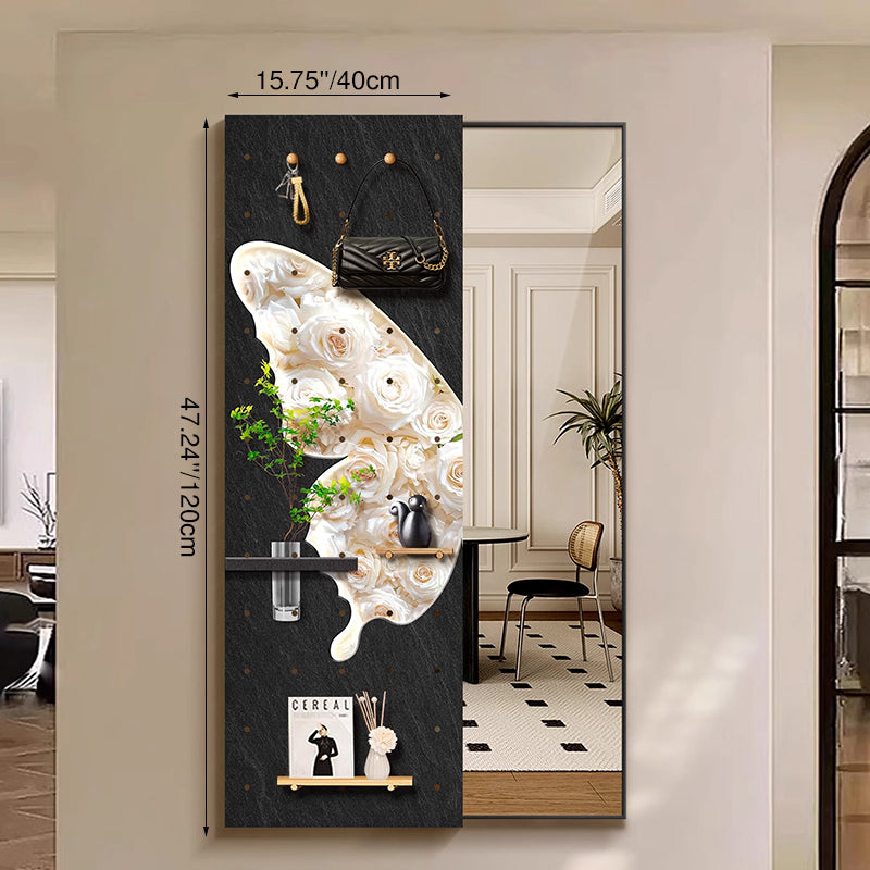 Contemporary Creative Rectangular Float Glass Medium-Density Fiberboard Push-Slide Decorative Full-Length Mirror For Living Room & Entryways