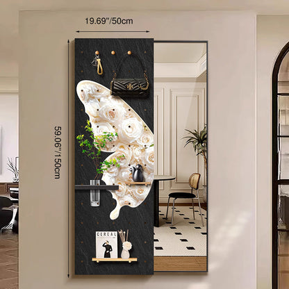 Contemporary Creative Rectangular Float Glass Medium-Density Fiberboard Push-Slide Decorative Full-Length Mirror For Living Room & Entryways