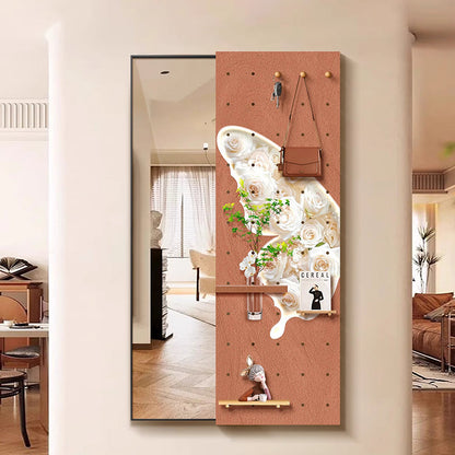 Contemporary Creative Rectangular Float Glass Medium-Density Fiberboard Push-Slide Decorative Full-Length Mirror For Living Room & Entryways