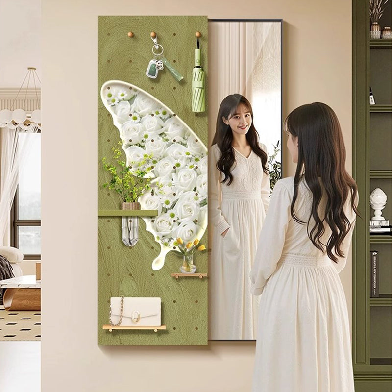 Contemporary Creative Rectangular Float Glass Medium-Density Fiberboard Push-Slide Decorative Full-Length Mirror For Living Room & Entryways