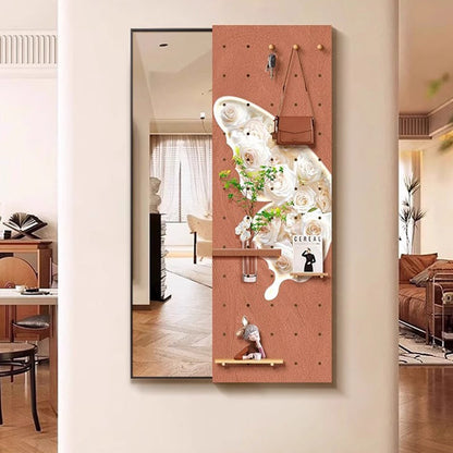 Contemporary Creative Rectangular Float Glass Medium-Density Fiberboard Push-Slide Decorative Full-Length Mirror For Living Room & Entryways
