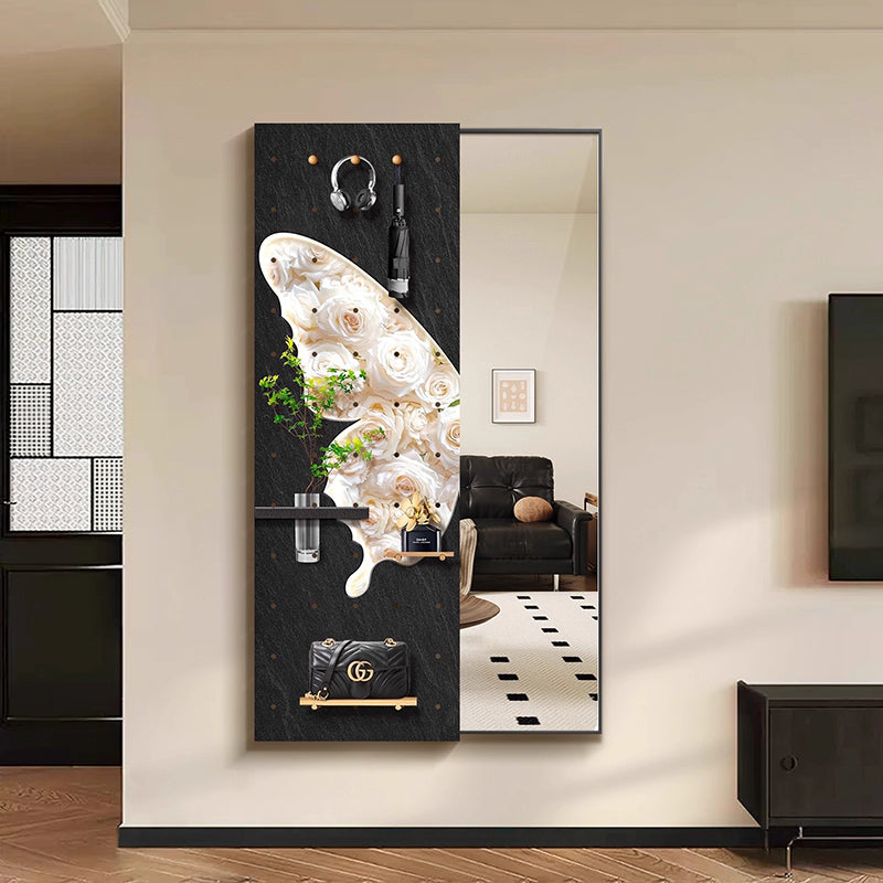 Contemporary Creative Rectangular Float Glass Medium-Density Fiberboard Push-Slide Decorative Full-Length Mirror For Living Room & Entryways