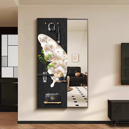 Contemporary Creative Rectangular Float Glass Medium-Density Fiberboard Push-Slide Decorative Full-Length Mirror For Living Room & Entryways