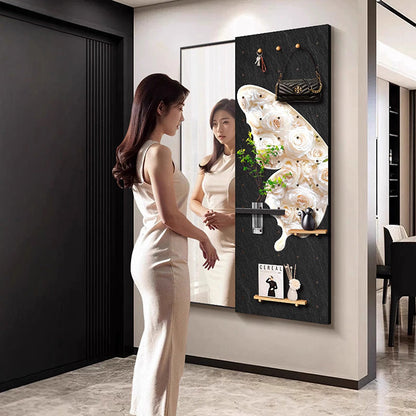 Contemporary Creative Rectangular Float Glass Medium-Density Fiberboard Push-Slide Decorative Full-Length Mirror For Living Room & Entryways