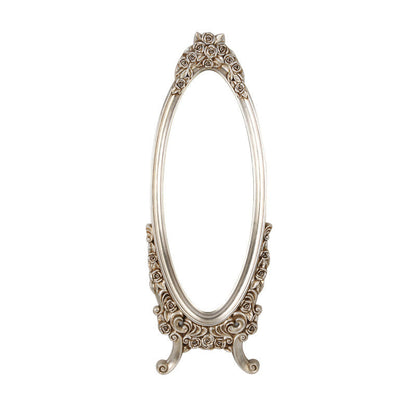 Traditional European Oval PU Faux Wood Float Glass Full-Length Mirror For Bedroom