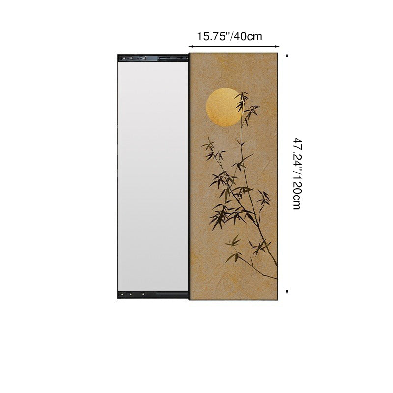 Traditional Chinese Rectangular Aluminum Alloy Crystal Ceramic Canvas Float Glass Push-Slide Full-Length Mirror For Bedroom & Entryways