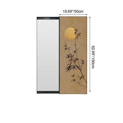 Traditional Chinese Rectangular Aluminum Alloy Crystal Ceramic Canvas Float Glass Push-Slide Full-Length Mirror For Bedroom & Entryways