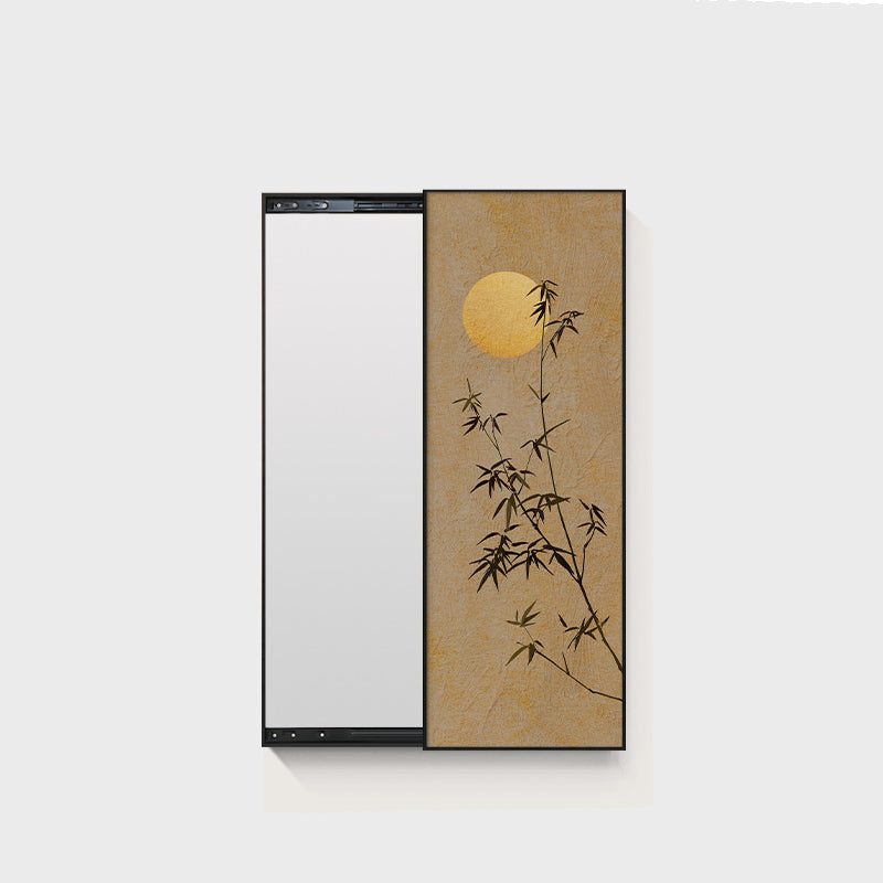 Traditional Chinese Rectangular Aluminum Alloy Crystal Ceramic Canvas Float Glass Push-Slide Full-Length Mirror For Bedroom & Entryways