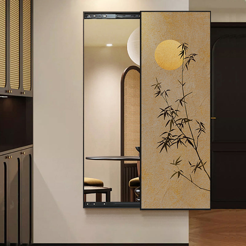 Traditional Chinese Rectangular Aluminum Alloy Crystal Ceramic Canvas Float Glass Push-Slide Full-Length Mirror For Bedroom & Entryways