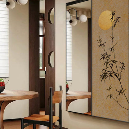 Traditional Chinese Rectangular Aluminum Alloy Crystal Ceramic Canvas Float Glass Push-Slide Full-Length Mirror For Bedroom & Entryways