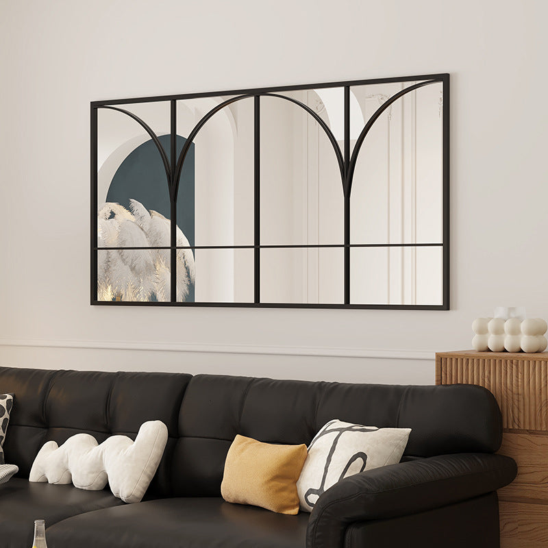 Traditional French Rectangular Iron Tempered Glass Decorative Wall Mirror For Living Room