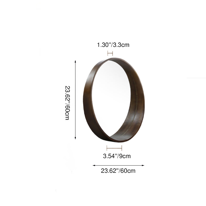 Contemporary Scandinavian Round Solid Pine Wood Float Glass Wall Mirror For Bedroom