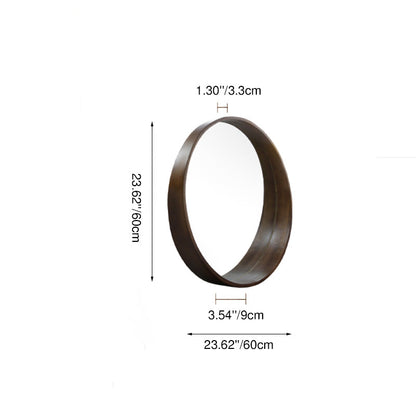 Contemporary Scandinavian Round Solid Pine Wood Float Glass Wall Mirror For Bedroom