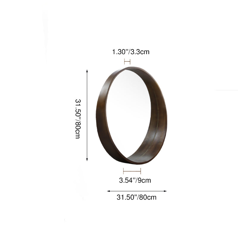 Contemporary Scandinavian Round Solid Pine Wood Float Glass Wall Mirror For Bedroom