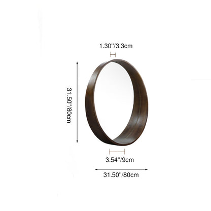 Contemporary Scandinavian Round Solid Pine Wood Float Glass Wall Mirror For Bedroom