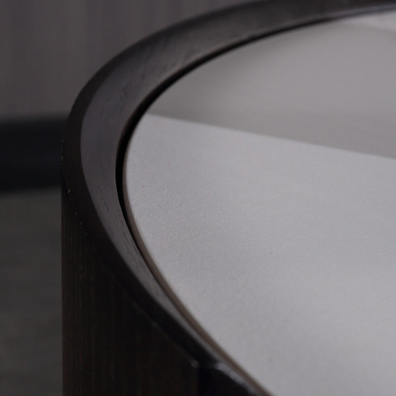 Modern Luxury Round Veneered - Solid Wood Texture Nightstand: Single Drawer Storage - Curved Aesthetic Bedside Table For Bedroom
