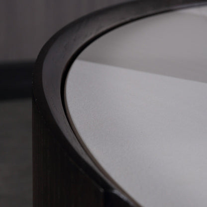 Modern Luxury Round Veneered - Solid Wood Texture Nightstand: Single Drawer Storage - Curved Aesthetic Bedside Table For Bedroom