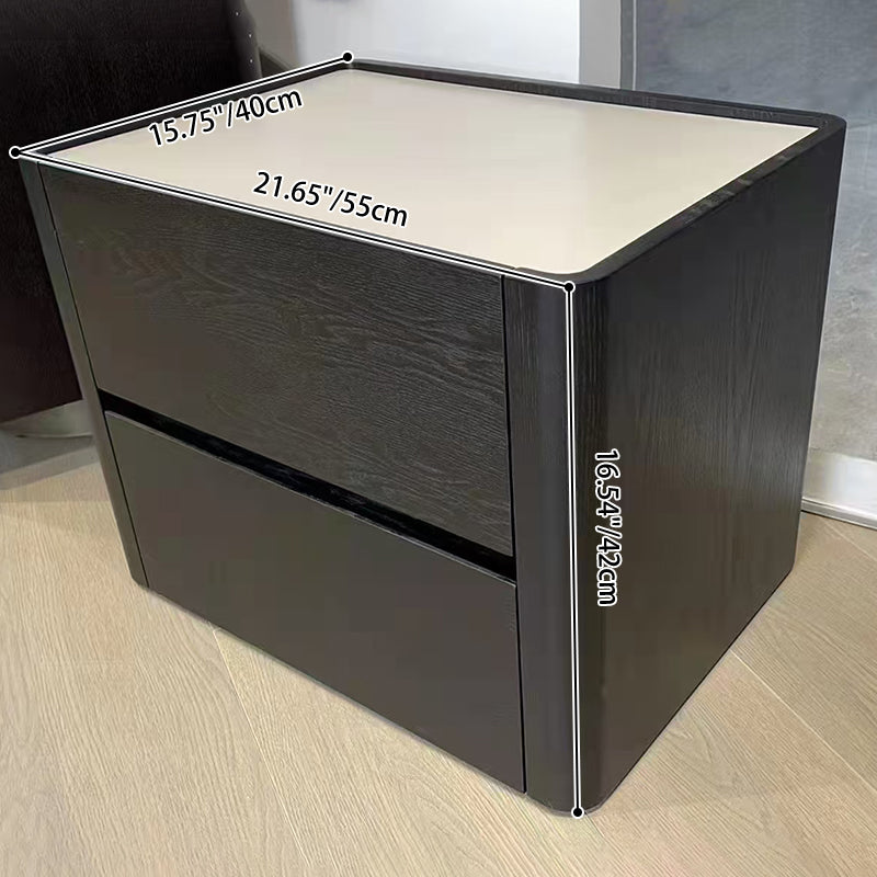 Modern Minimalist Black Dual-Drawer Nightstand: Sleek Rectangular Design - Efficient Storage Bedside Table For Bedroom