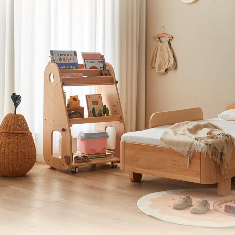 Contemporary Creative Rectangular Beech Wood Solid Wood Kids Storage Bookshelf 3-Tier For Bedroom & Living Room