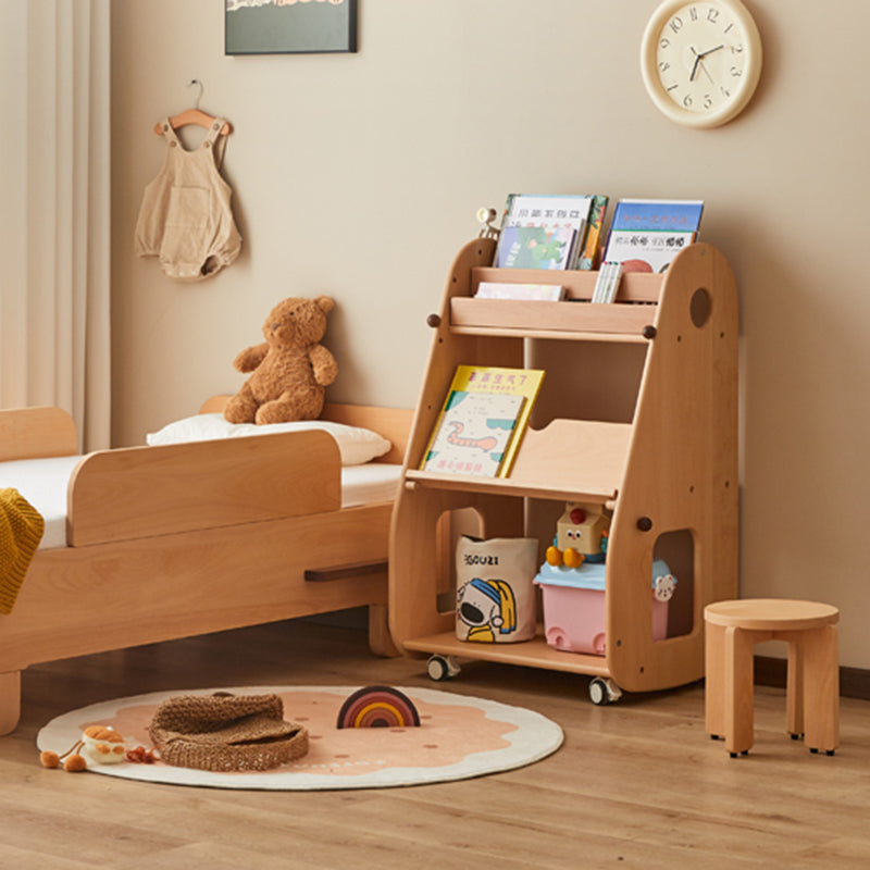 Contemporary Creative Rectangular Beech Wood Solid Wood Kids Storage Bookshelf 3-Tier For Bedroom & Living Room