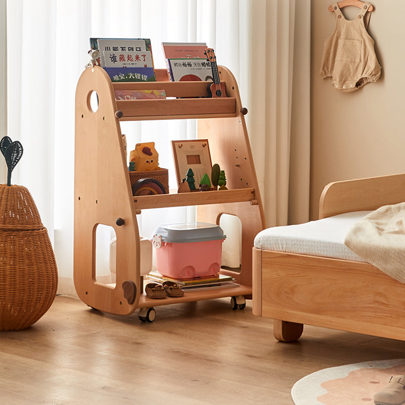 Contemporary Creative Rectangular Beech Wood Solid Wood Kids Storage Bookshelf 3-Tier For Bedroom & Living Room