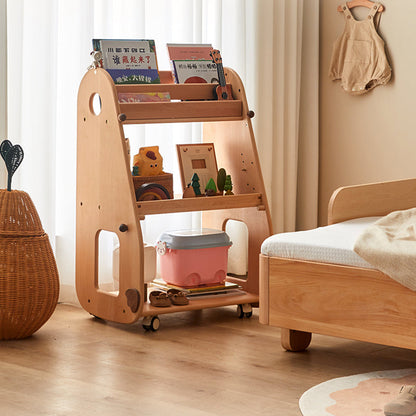 Contemporary Creative Rectangular Beech Wood Solid Wood Kids Storage Bookshelf 3-Tier For Bedroom & Living Room