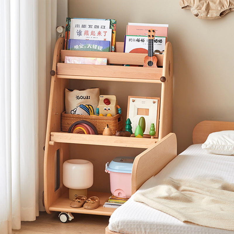Contemporary Creative Rectangular Beech Wood Solid Wood Kids Storage Bookshelf 3-Tier For Bedroom & Living Room