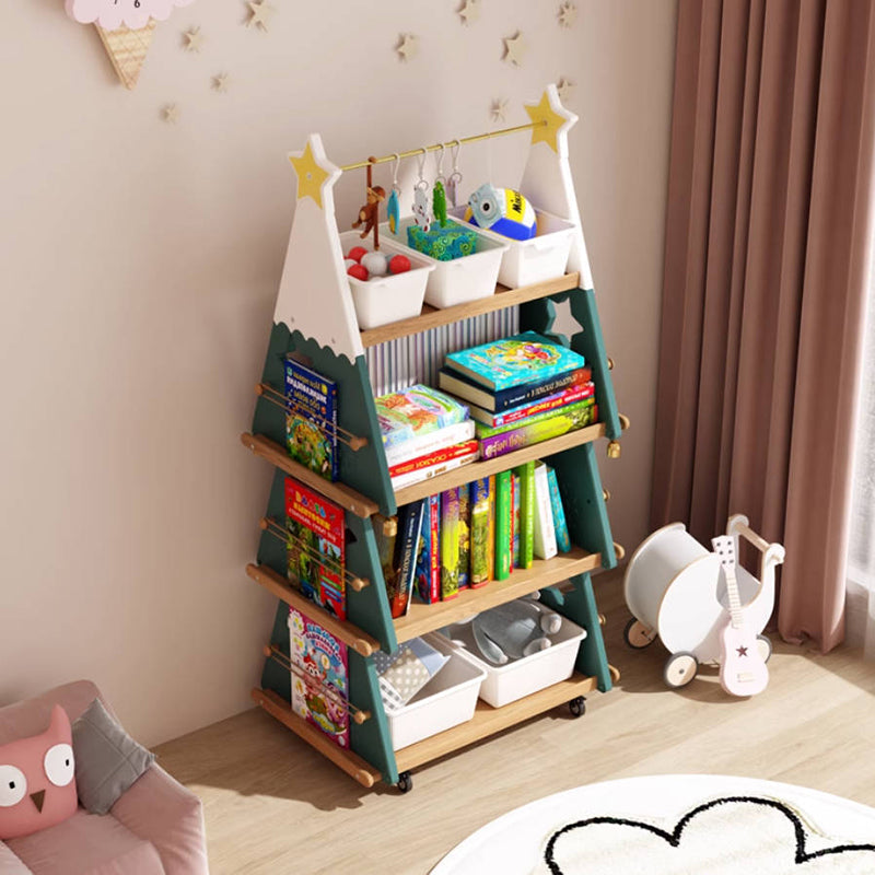 Contemporary Creative Triangle Christmas Tree-Shaped Red Oak Solid Wood ABS Christmas Bookshelf 4-Tier For Bedroom & Living Room