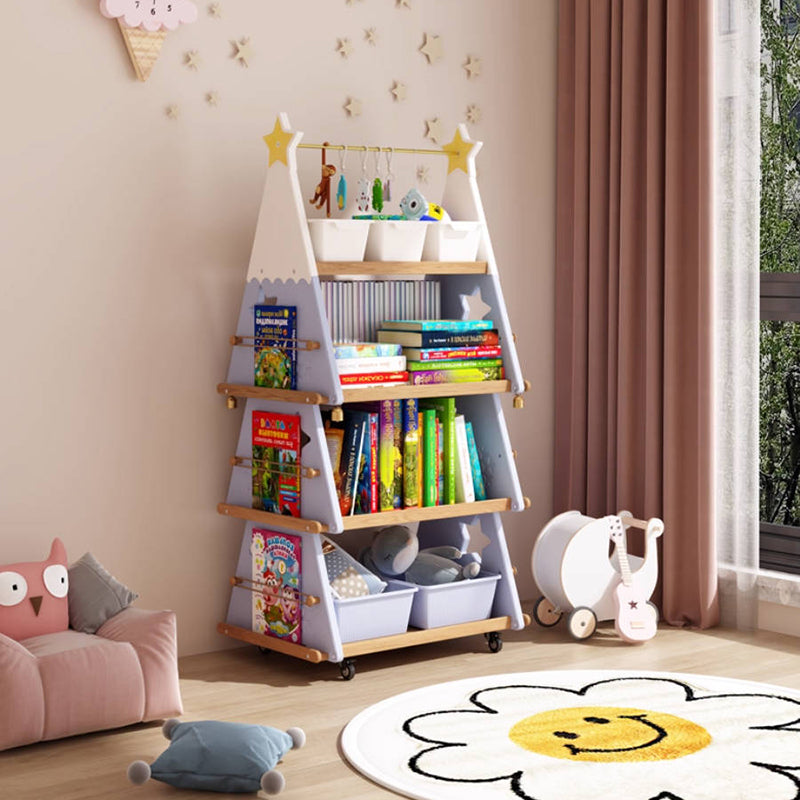 Contemporary Creative Triangle Christmas Tree-Shaped Red Oak Solid Wood ABS Christmas Bookshelf 4-Tier For Bedroom & Living Room