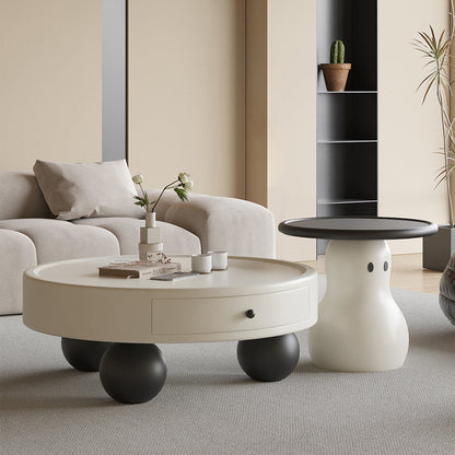 Contemporary Scandinavian Round Multi-Layer Solid Wood Panel Solid Pine Wood Fiberglass Snowman Coffee Table Combination 1-Drawer For Living Room