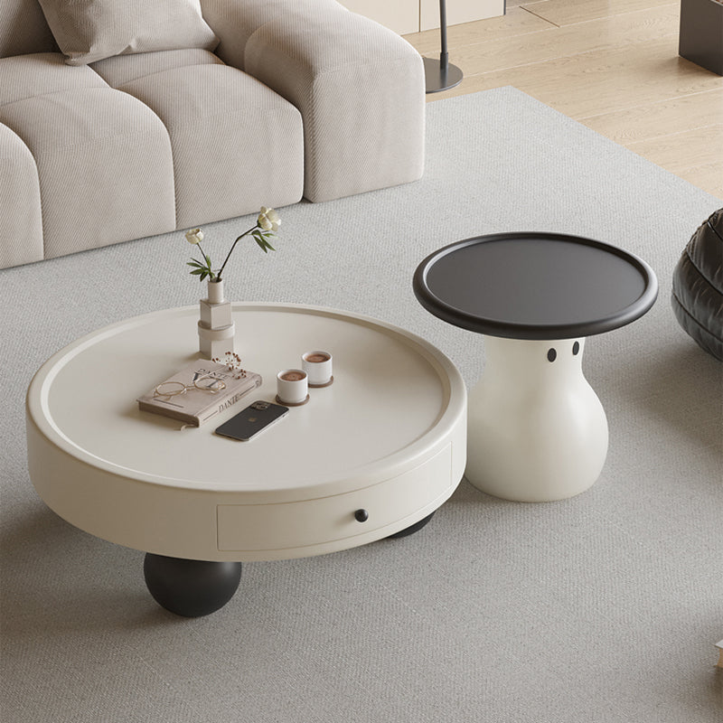 Contemporary Scandinavian Round Multi-Layer Solid Wood Panel Solid Pine Wood Fiberglass Snowman Coffee Table Combination 1-Drawer For Living Room