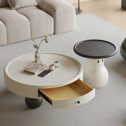 Contemporary Scandinavian Round Multi-Layer Solid Wood Panel Solid Pine Wood Fiberglass Snowman Coffee Table Combination 1-Drawer For Living Room