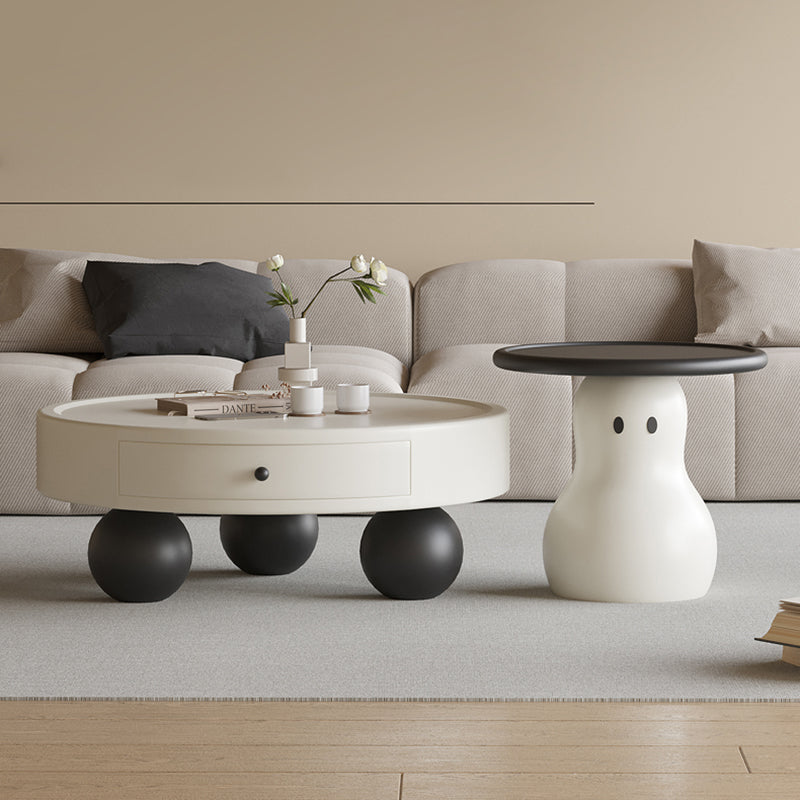 Contemporary Scandinavian Round Multi-Layer Solid Wood Panel Solid Pine Wood Fiberglass Snowman Coffee Table Combination 1-Drawer For Living Room