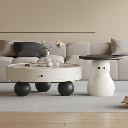 Contemporary Scandinavian Round Multi-Layer Solid Wood Panel Solid Pine Wood Fiberglass Snowman Coffee Table Combination 1-Drawer For Living Room