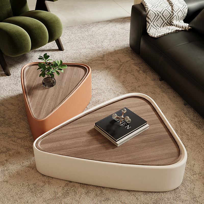 Modern Luxury Triangular Veneered Multi-layer Solid Wood Panel Faux Nappa Leather Coffee Table Combination 1-Cabinet For Living Room